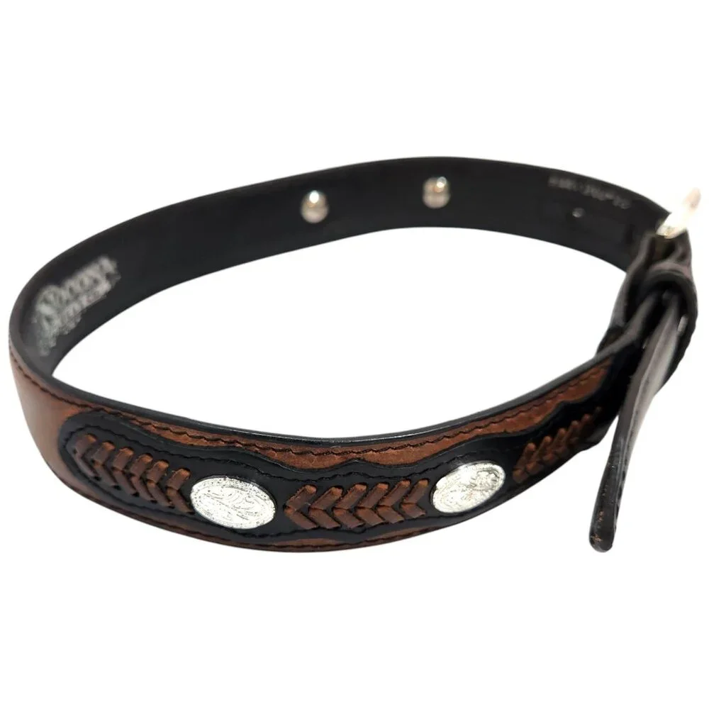 Nocona Kid's Leather Concho Belt Silver Buckle Braided Inlays 27